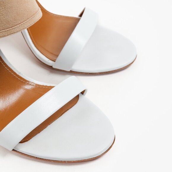 Aquazzura Beige & White Suede Sandals Heels - Picture 5 of 9